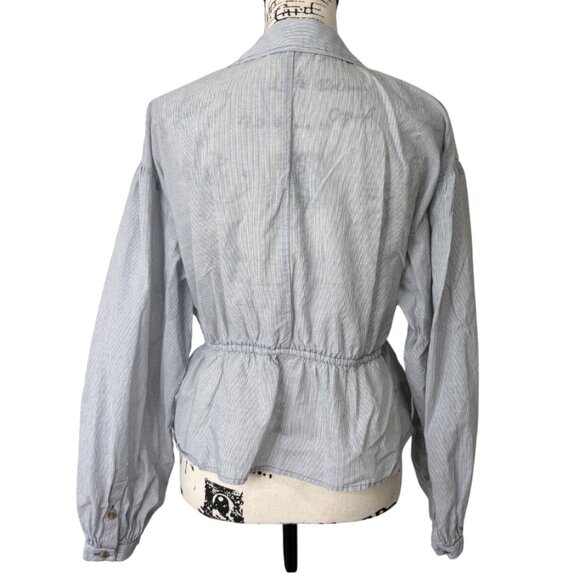 Pilcro Anthropologie Womens Size M Top Faux-Wrap Striped Cotton Blue Long Sleeve - Picture 3 of 8